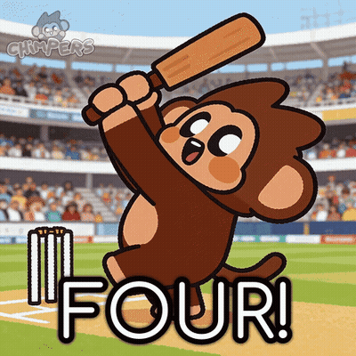 A Cartoon Of A Monkey Swinging A Bat With The Words Four Written Below It GIF
