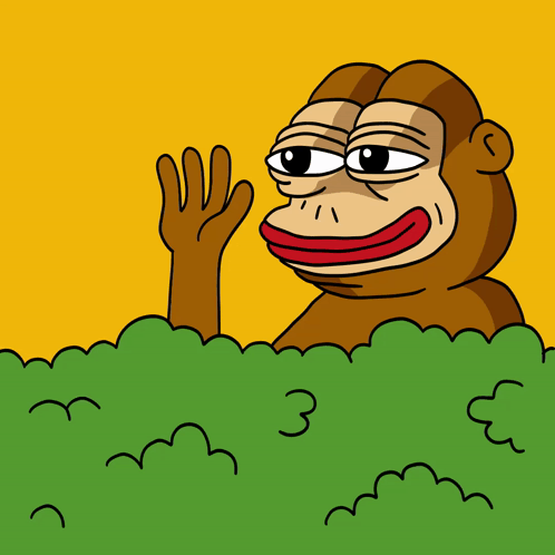 A Cartoon Of A Monkey Waving From Behind A Bush With The Number 3 On It GIF