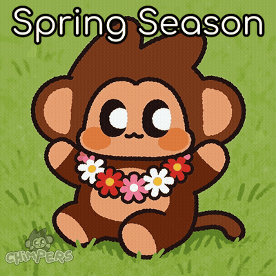 A Cartoon Of A Monkey Wearing A Flower Necklace With The Caption Spring Season GIF