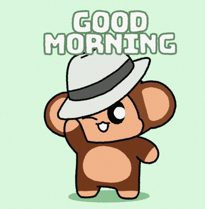 A Cartoon Of A Monkey Wearing A Hat With The Words Good Morning Below It GIF