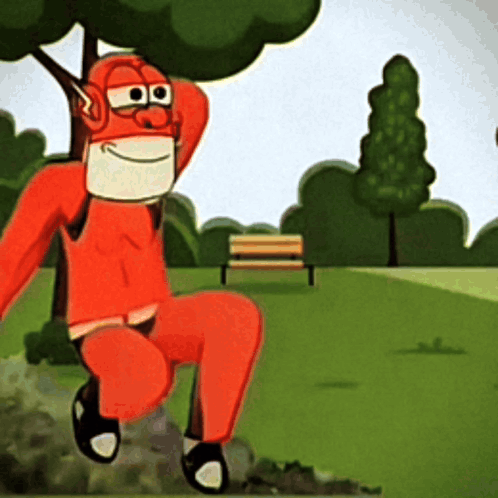 Cartoon Monkey Wearing Mask Standing In Park GIF