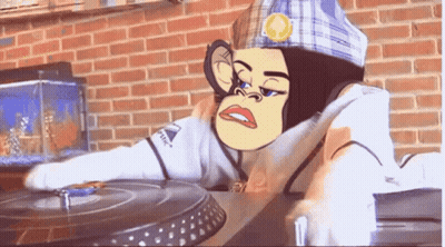 A Cartoon Of A Monkey Wearing A Plaid Hat Is Playing A Record GIF