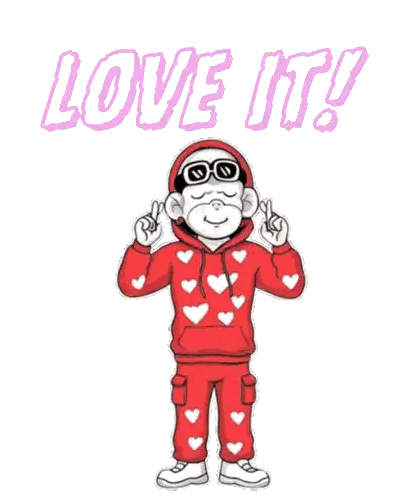 A Cartoon Of A Monkey Wearing A Red Hoodie With Hearts On It Says Love It Sticker