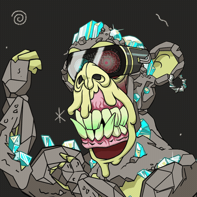 A Cartoon Of A Monkey Wearing A Virtual Reality Headset And Surrounded By Crystals GIF