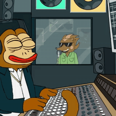 A Cartoon Of A Monkey Wearing Headphones And A Microphone GIF