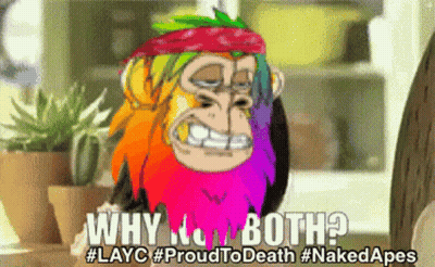 A Cartoon Of A Monkey With A Rainbow Hair And Beard Says Why No Both GIF