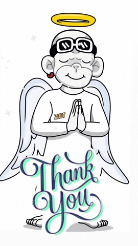A Cartoon Of A Monkey With Angel Wings And The Words Thank You On The Bottom GIF