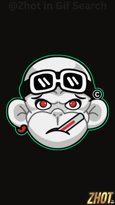 A Cartoon Of A Monkey With Glasses And A Thermometer In Its Mouth GIF