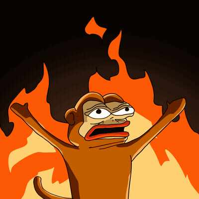 A Cartoon Of A Monkey With Its Arms Outstretched In Front Of A Fire GIF