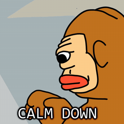 A Cartoon Of A Monkey With The Words Calm Down On The Bottom GIF