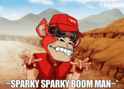 A Cartoon Of A Monkey With The Words Sparky Sparky Boom Man On The Bottom GIF