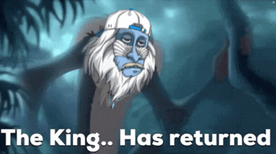 A Cartoon Of A Monkey With The Words The King Has Returned Below It GIF