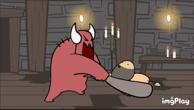 A Cartoon Of A Monster Holding A Sword With The Words Imgplay Visible GIF