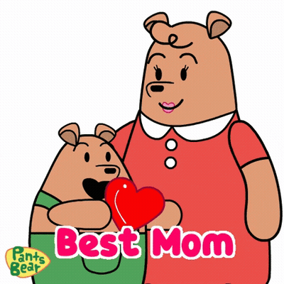 A Cartoon Of A Mother Bear Holding A Baby Bear With The Words Best Mom Written Below Them GIF
