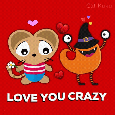 A Cartoon Of A Mouse And A Monster With The Words Love You Crazy Below Them GIF