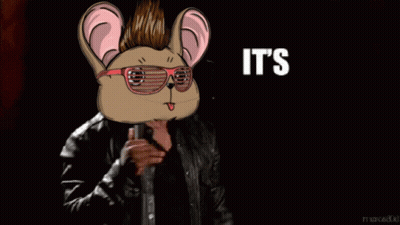 A Cartoon Of A Mouse Holding A Microphone With The Words It 'S About To Go Down Behind Him GIF