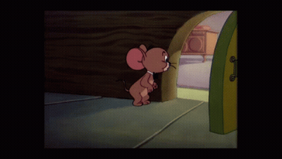 A Cartoon Of A Mouse Standing In A Doorway GIF