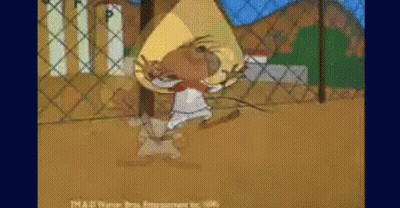 A Cartoon Of A Mouse Wearing A Sombrero Standing In Front Of A Fence . GIF