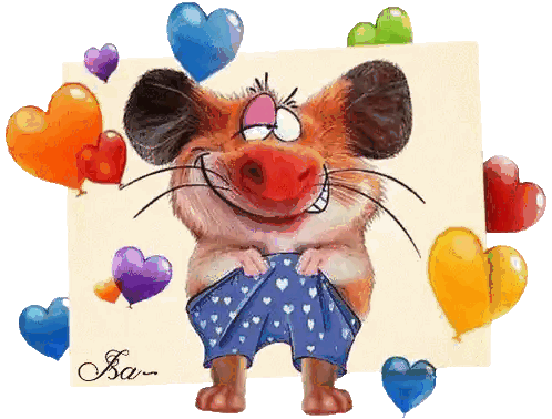 A Cartoon Of A Mouse With Hearts And Balloons Around Him Sticker