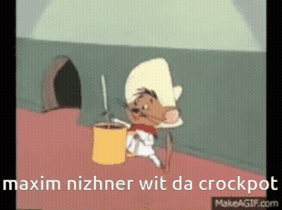 A Cartoon Of A Mouse With The Words Maxim Nizhnyer Wit Da Crockpot GIF