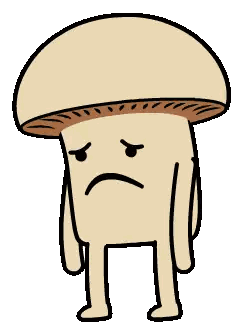 A Cartoon Of A Mushroom With A Sad Face Sticker