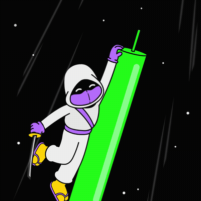 A Cartoon Of A Ninja Holding A Green Stick With A Straw GIF