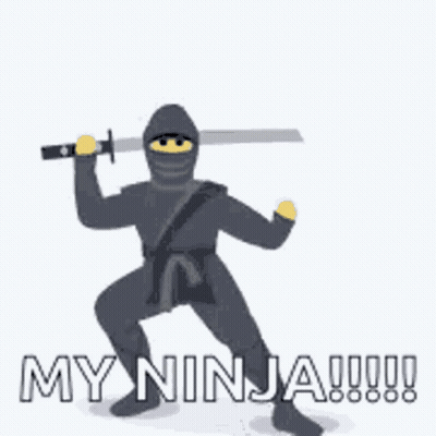 A Cartoon Of A Ninja Holding A Sword And Saying `` My Ninja !!! '' . GIF