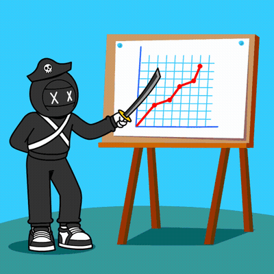 A Cartoon Of A Ninja Holding A Sword In Front Of A Graph GIF