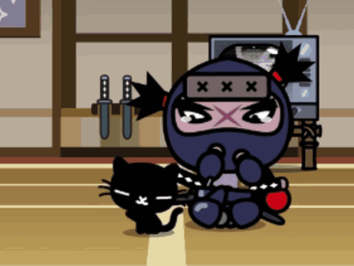 A Cartoon Of A Ninja Wearing A Mask With X On It GIF