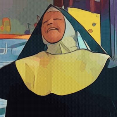 A Cartoon Of A Nun With A Yellow Hood GIF