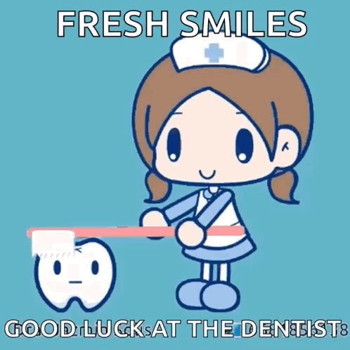 A Cartoon Of A Nurse Brushing A Tooth With The Caption Fresh Smiles GIF