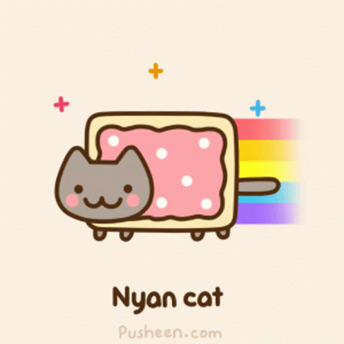 A Cartoon Of A Nyan Cat With A Rainbow Behind It GIF