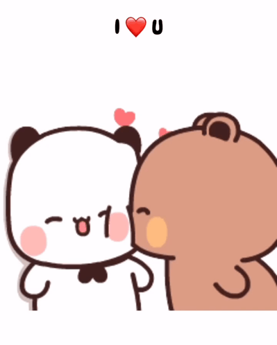 A Cartoon Of A Panda And A Bear Kissing With Hearts Coming Out Of Their Mouths GIF