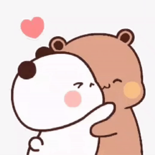 A Cartoon Of A Panda And A Brown Bear Hugging Each Other With A Heart In The Background . GIF