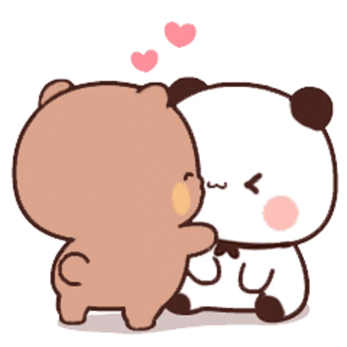A Cartoon Of A Panda And A Brown Bear Kissing Each Other GIF