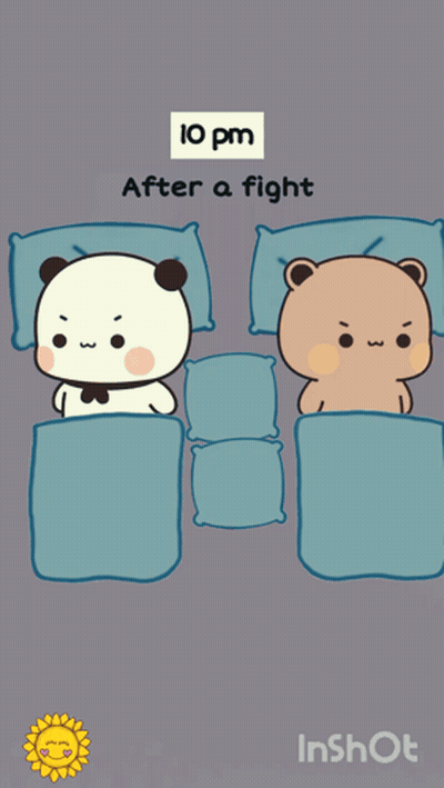 A Cartoon Of A Panda And A Brown Bear Laying In A Bed GIF
