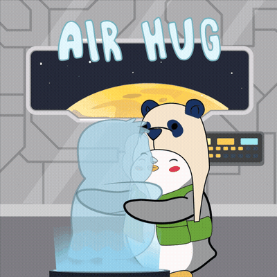 A Cartoon Of A Panda And A Penguin Hugging With The Words Air Hug Above Them GIF