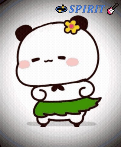 A Cartoon Of A Panda Bear Wearing A Green Skirt And A Flower On Its Head With The Words Spirit Above It GIF