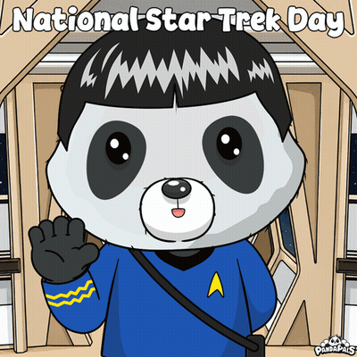 A Cartoon Of A Panda Dressed As A Star Trek Character Says National Star Trek Day GIF