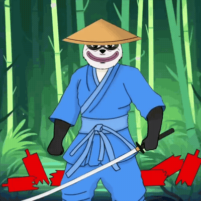 A Cartoon Of A Panda Holding A Sword And Wearing A Hat GIF