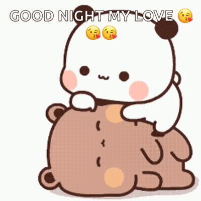 A Cartoon Of A Panda Hugging A Brown Bear With The Words Good Night My Love Written On It GIF