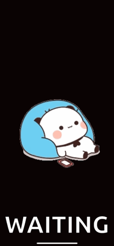 A Cartoon Of A Panda Sitting On A Blue Pillow With The Word Waiting Below Him GIF