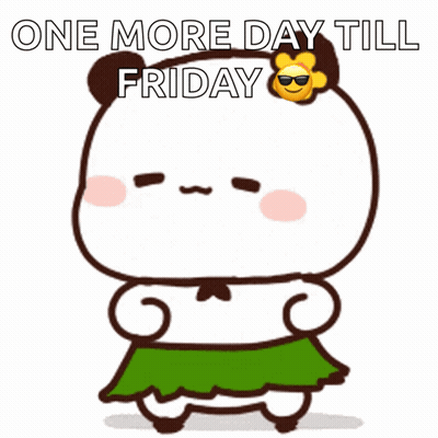 A Cartoon Of A Panda Wearing A Green Skirt With The Words One More Day Till Friday Below It GIF