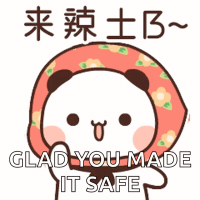 A Cartoon Of A Panda Wearing A Head Scarf With The Words Glad You Made It Safe Below It GIF