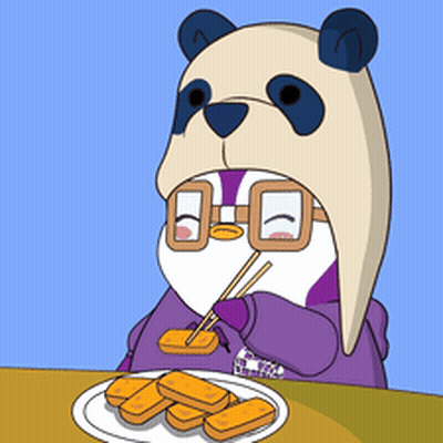 A Cartoon Of A Panda Wearing Glasses And A Hat Eating A Plate Of Food With Chopsticks GIF