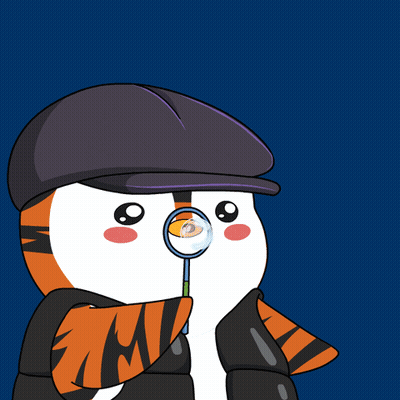 A Cartoon Of A Penguin Blowing Bubbles With A Magnifying Glass GIF