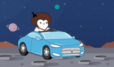 A Cartoon Of A Penguin Driving A Blue Car GIF