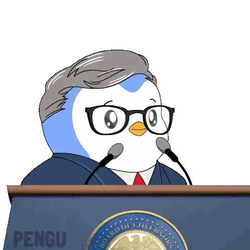 A Cartoon Of A Penguin Giving A Speech At The Board Of Governors Podium Sticker