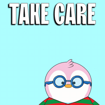 A Cartoon Of A Penguin Giving A Thumbs Up With The Words Take Care Above It GIF