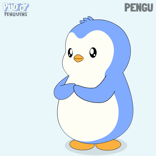 A Cartoon Of A Penguin Holding A Red Heart With The Name Pengu On The Bottom GIF